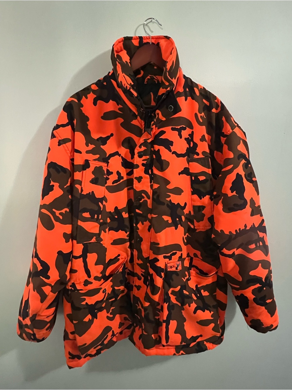 Vintage 90s Winchester Blaze Orange Camo Hunting Jacket Parka Size XL Korea
